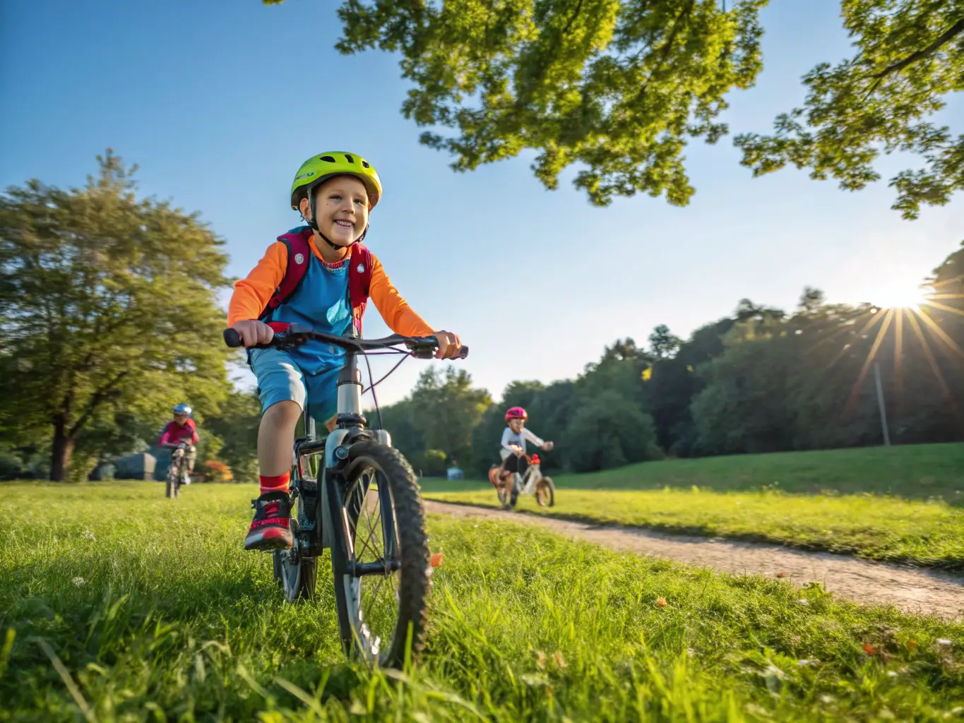 A dynamic image capturing the energy and enthusiasm of a youth cycling program, with young participants learning and enjoying the sport.